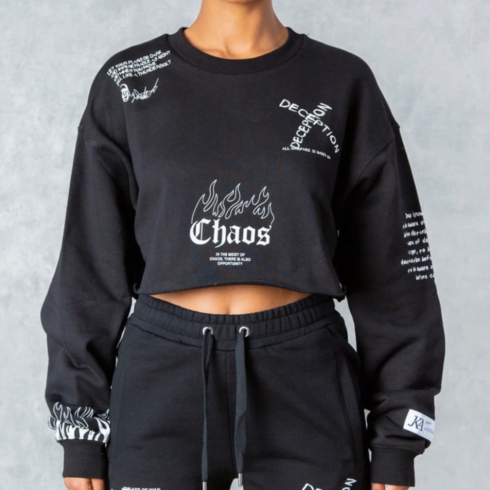 Art Of War Graffiti Print Cropped Sweat - Brown
